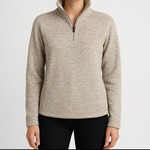 Thread & Supply Fleece Quarter Zip Pullover S Beige Neutral Cozy Chic Capsule